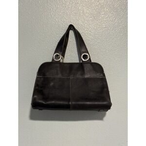 Emilie M. Black Simulated Leather Shoulder Bag Medium Tote With Brown Lining